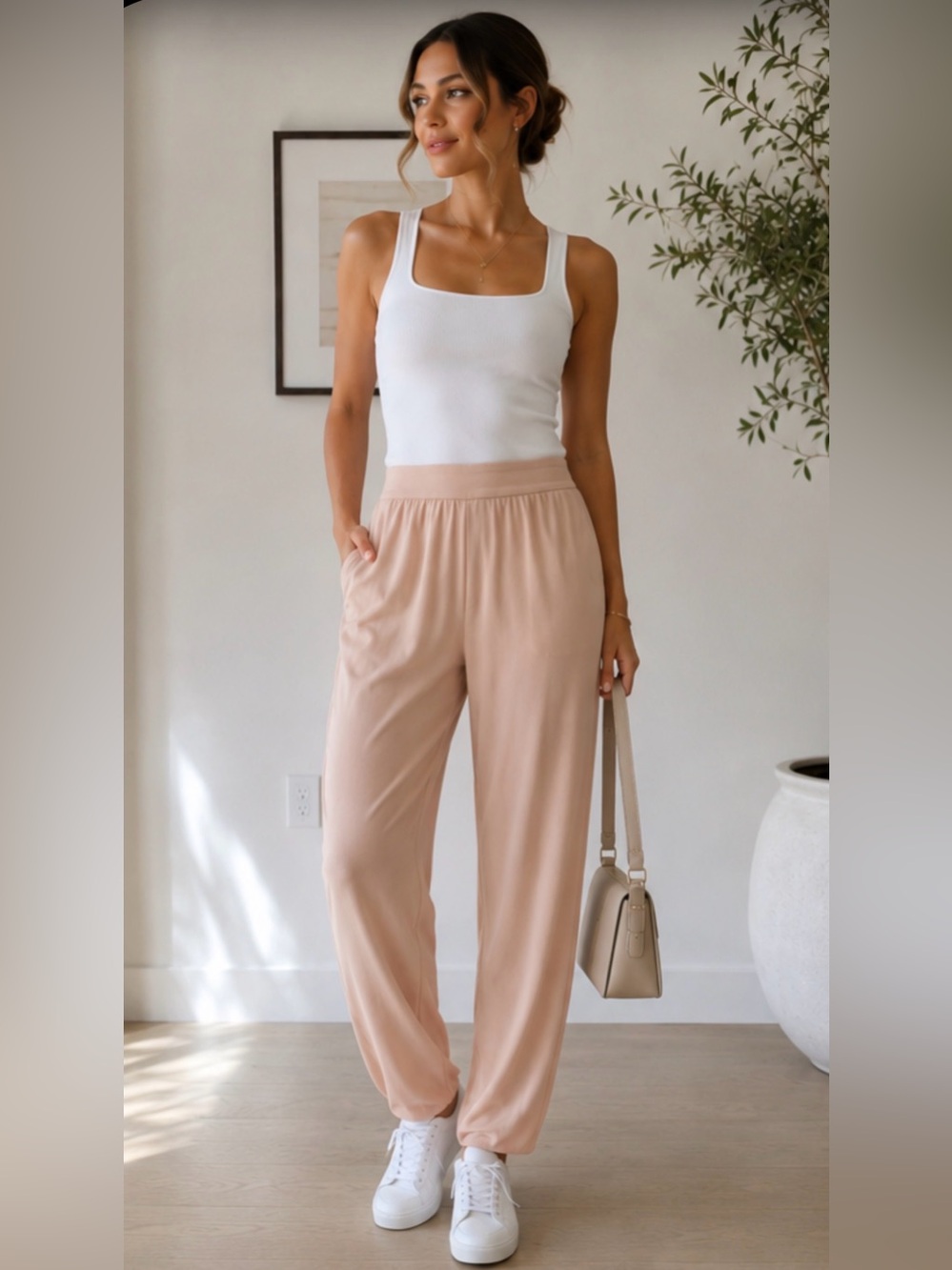 Stella McCartney Women’s Blush Pink Elastic Band Pull On Trousers Pockets EU 40